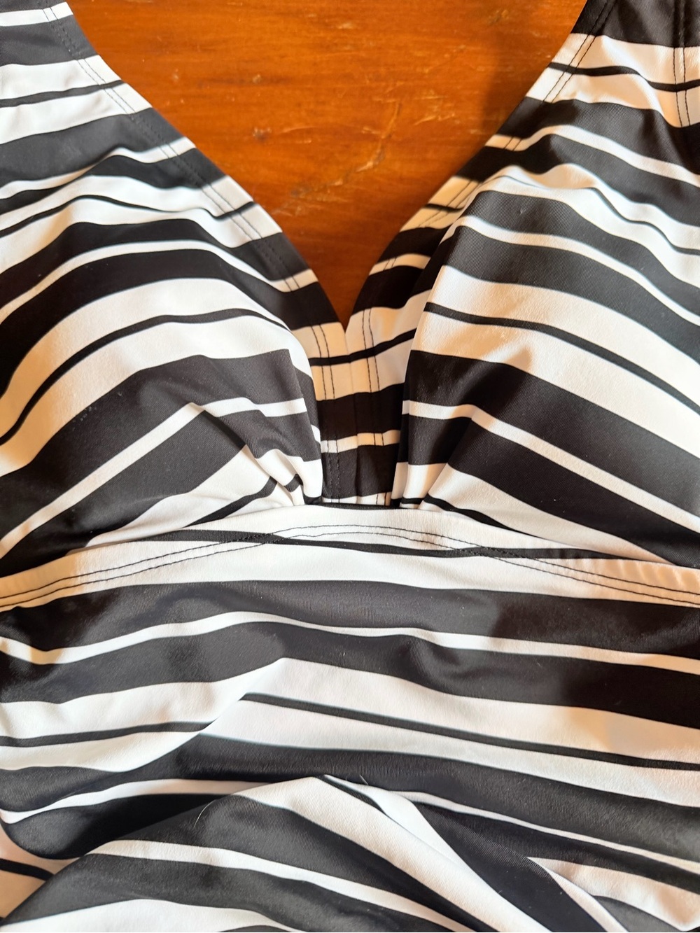 Woman’s Black & White Striped Swim Top